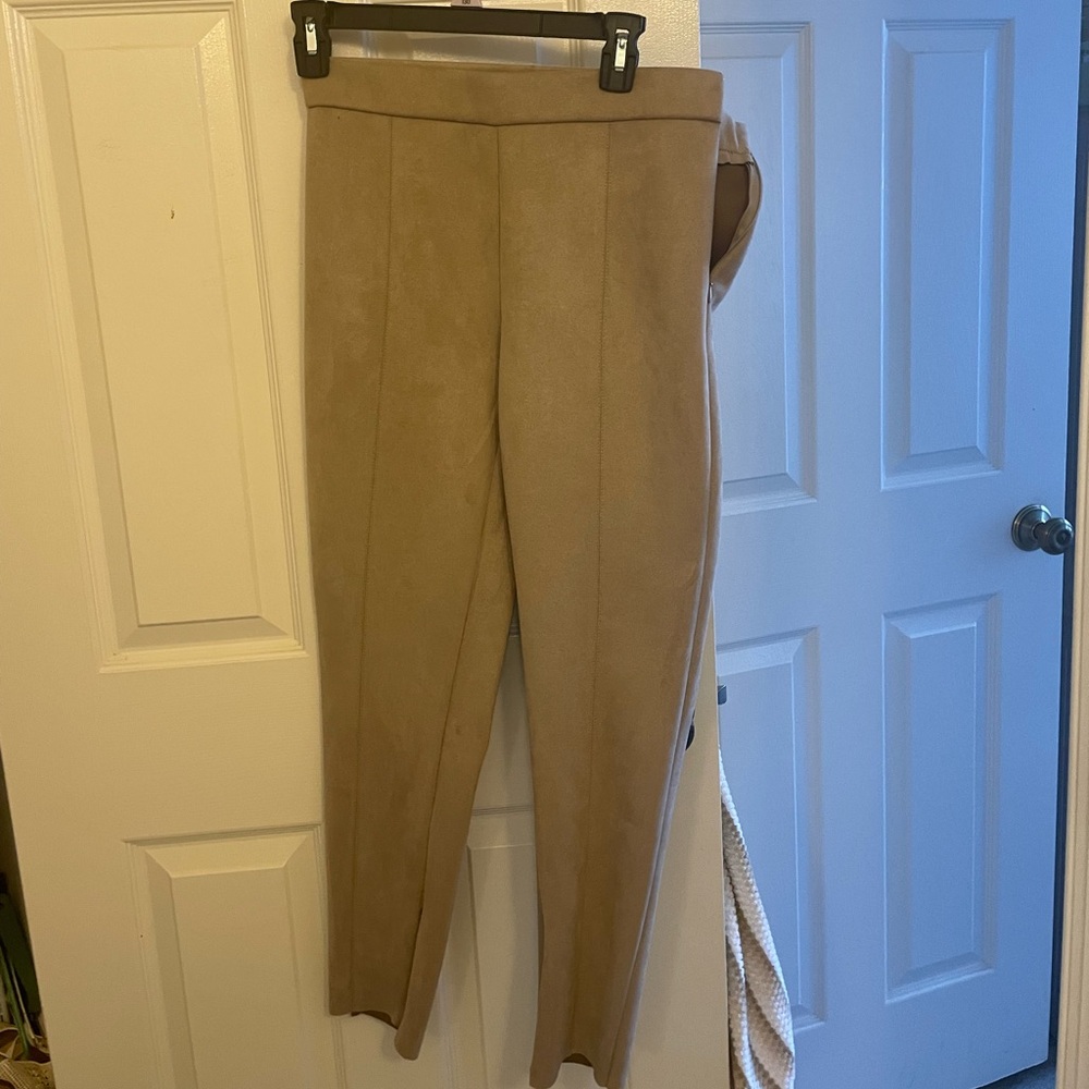 Zara faux suede straight leg pants size L , NWT